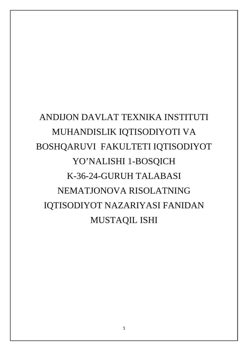Mehnat unumdorligi-iqtisodiy o’sish omili sifatida 1