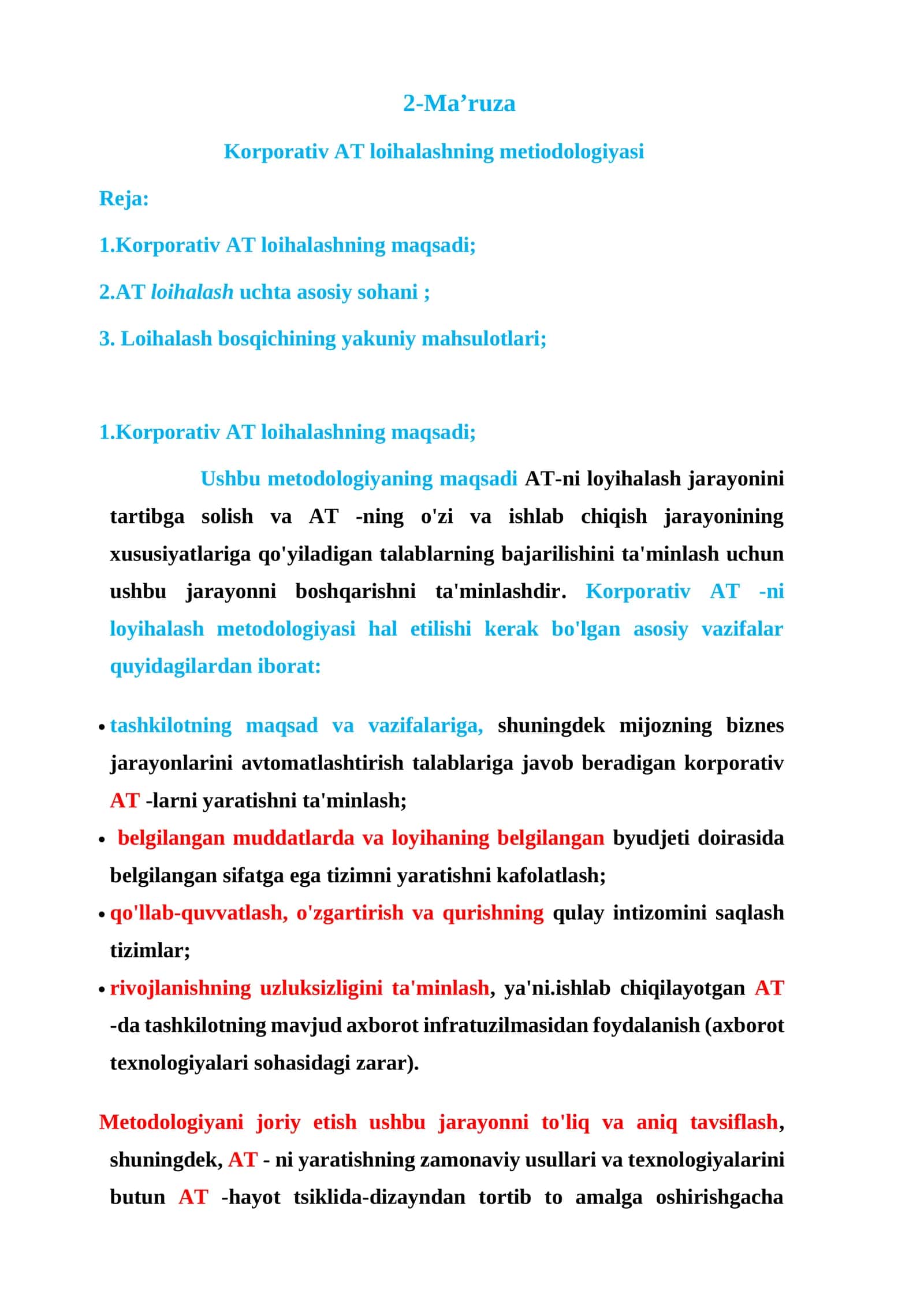 Korporativ AT loihalashning metiodologiyasi 1