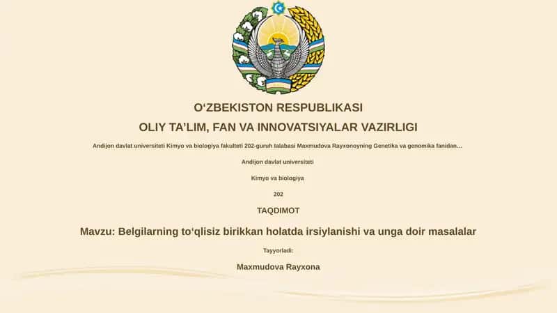 Belgilarning toʻqlisiz birikkan holatda irsiylanishi va unga doir masalalar 1