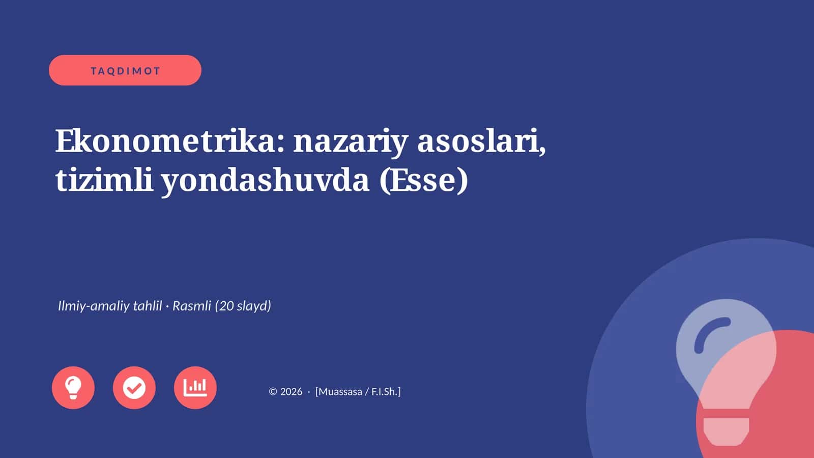 Ekonometrika: nazariy asoslari, tizimli yondashuvda (Esse) 1