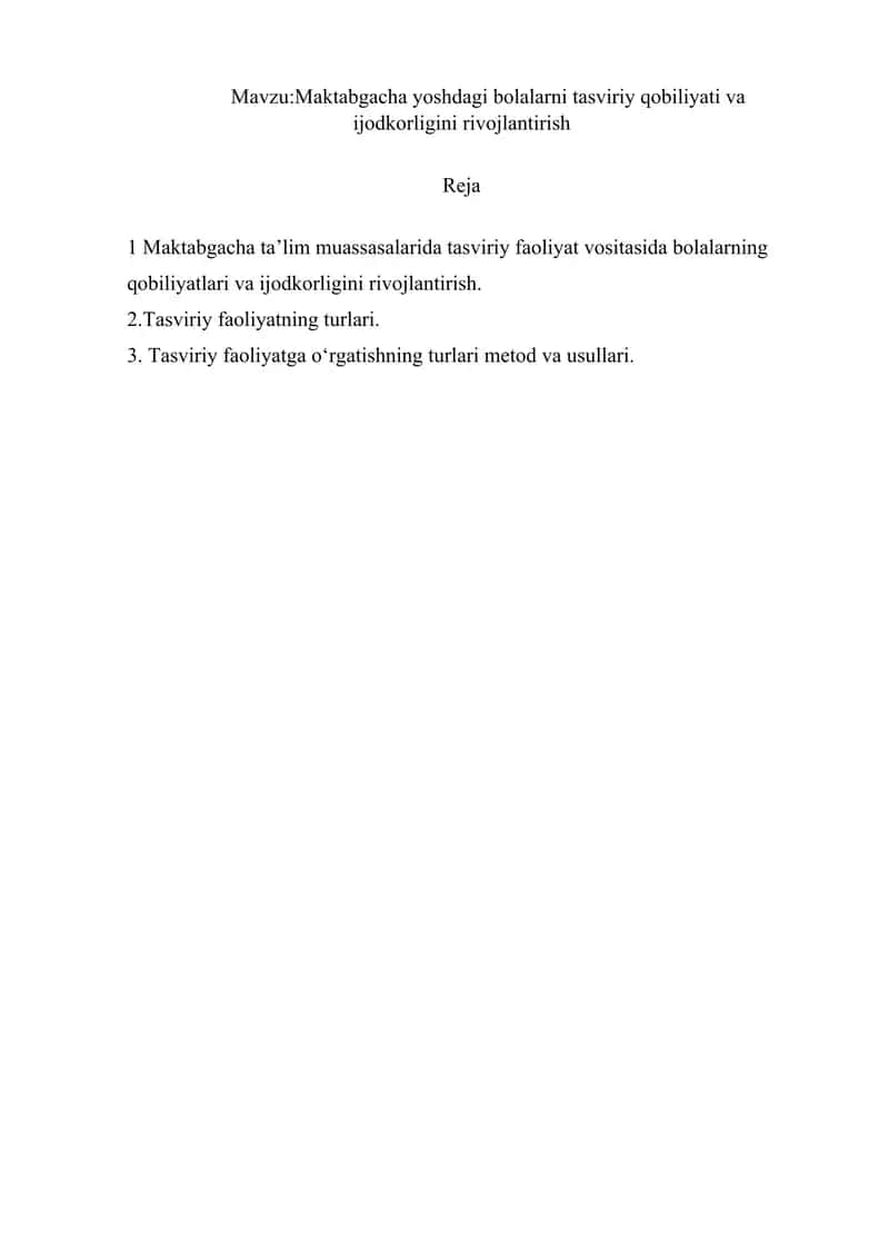Maktabgacha yoshdagi bolalarni tasviriy qobiliyati va ijodkorligini rivojlantirish 1