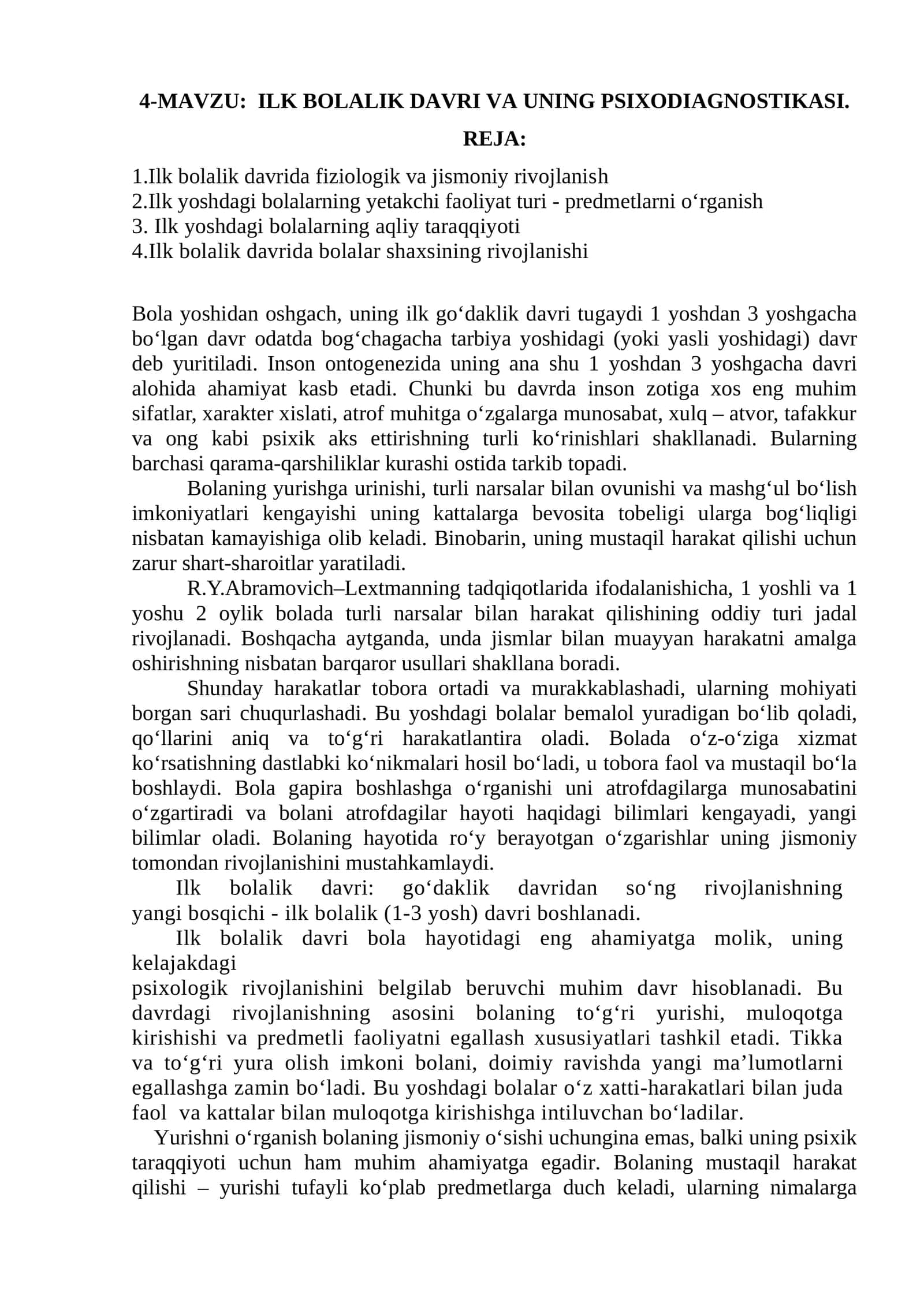 ILK BOLALIK DAVRI VA UNING PSIXODIAGNOSTIKASI 1