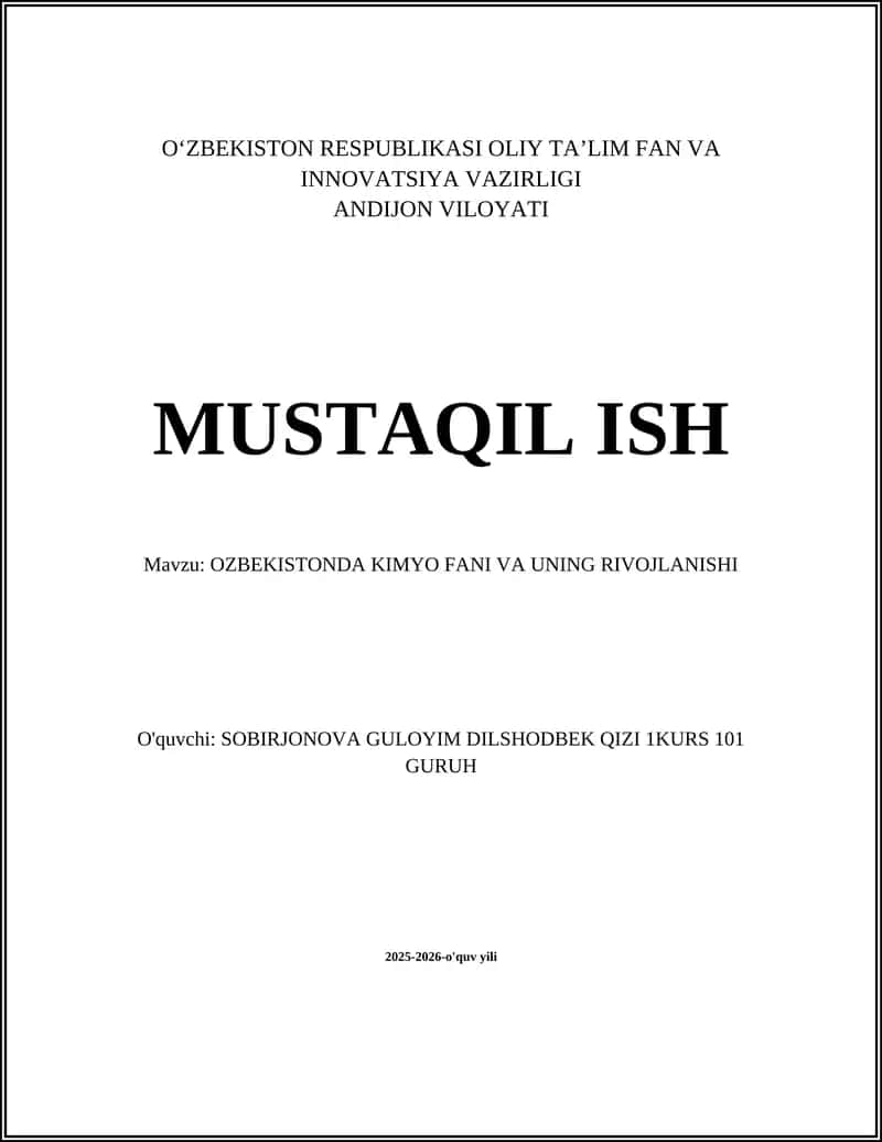 O‘zbekistonda kimyo fani va uning rivojlanishi 1