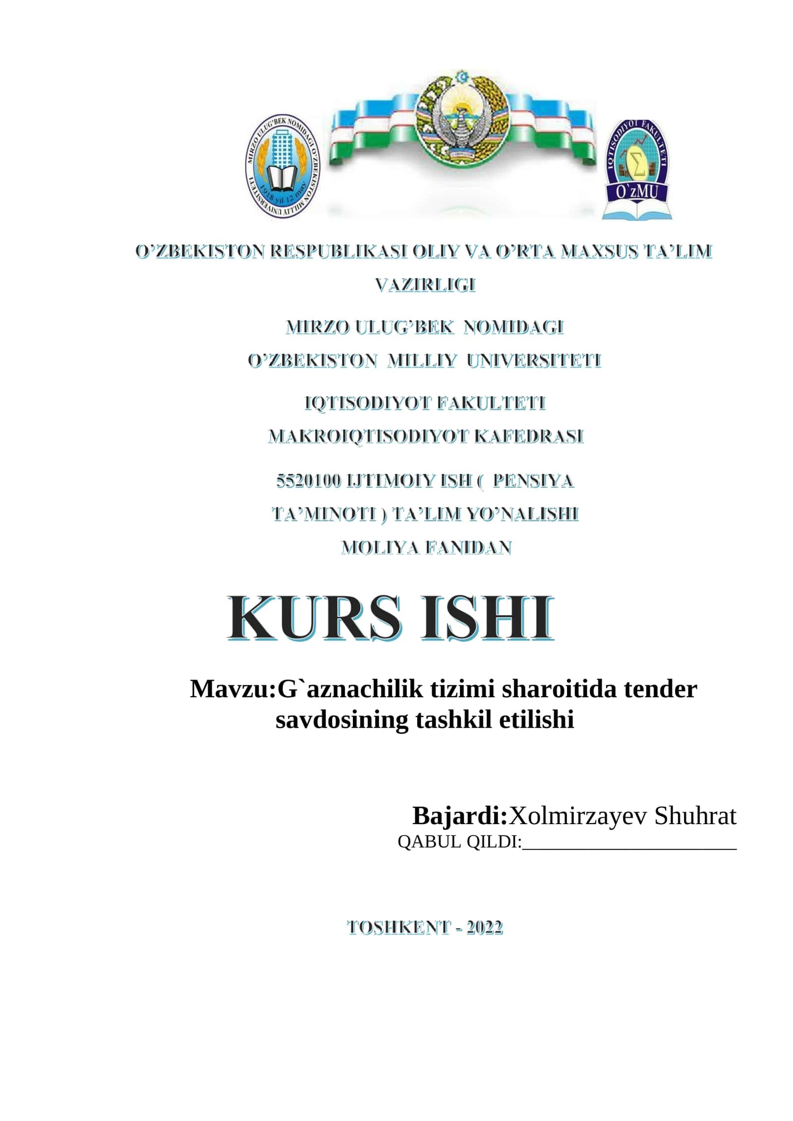 G`aznachilik tizimi sharoitida tender savdosining tashkil etilishi 1