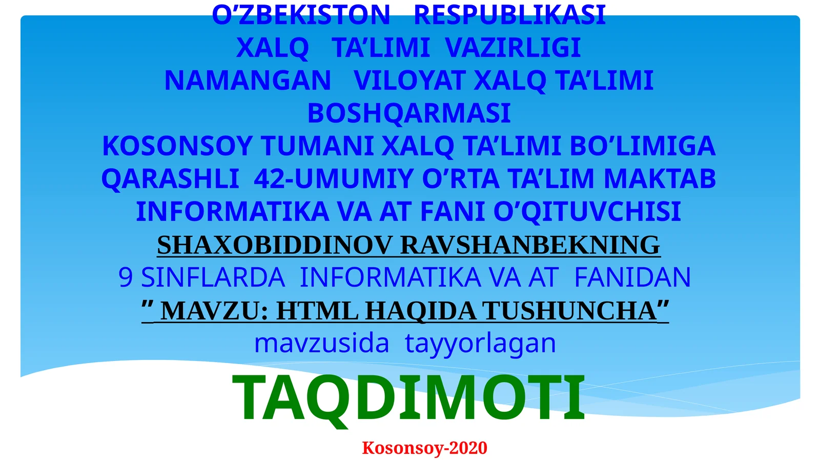 HTML HAQIDA TUSHUNCHA 1