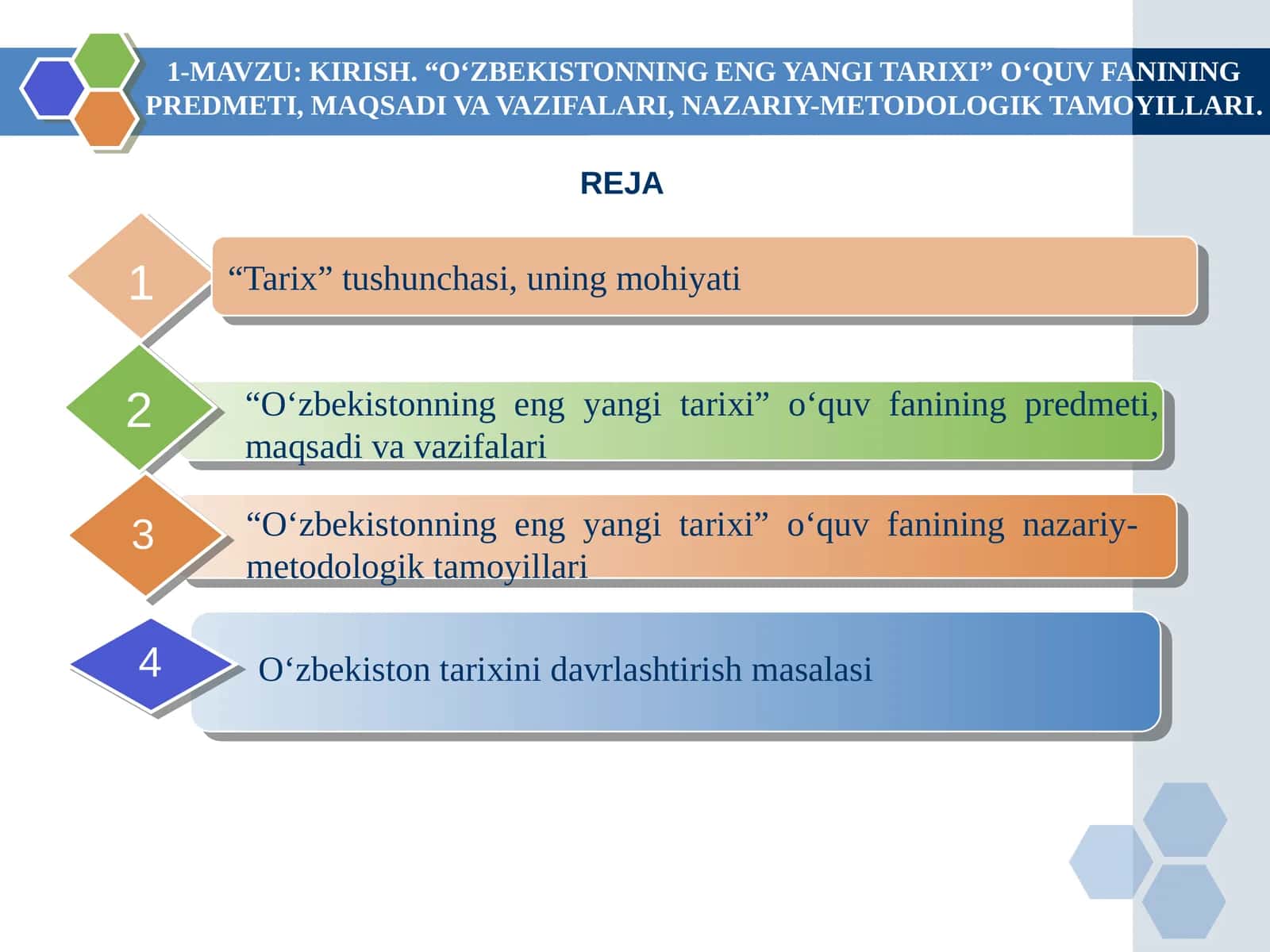 “O‘ZBEKISTONNING ENG YANGI TARIXI” O‘QUV FANINING PREDMETI, MAQSADI VA VAZIFALARI, NAZARIY-METODOLOGIK TAMOYILLARI 1
