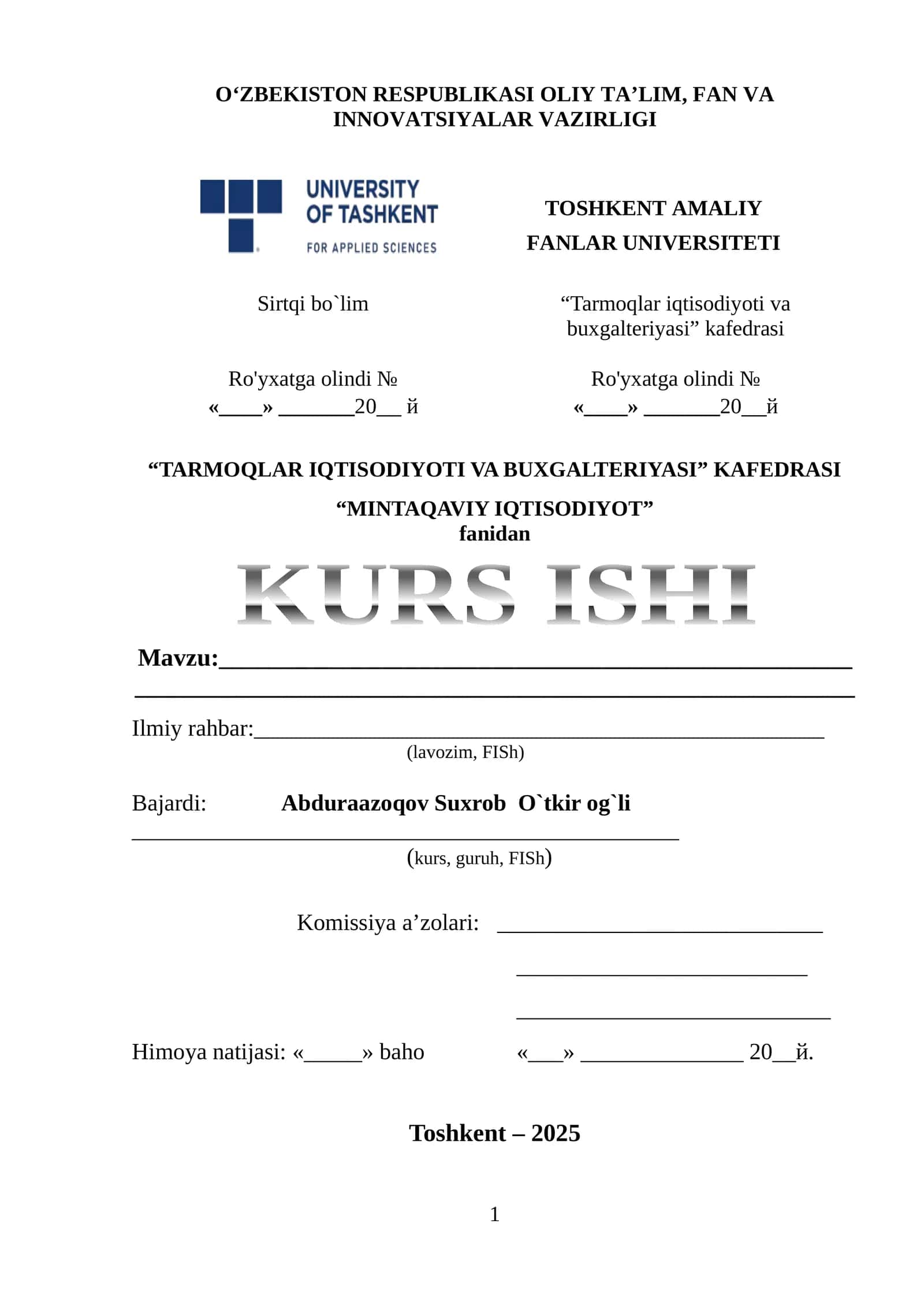 TARMOQLAR IQTISODIYOTI VA BUXGALTERIYASI 1