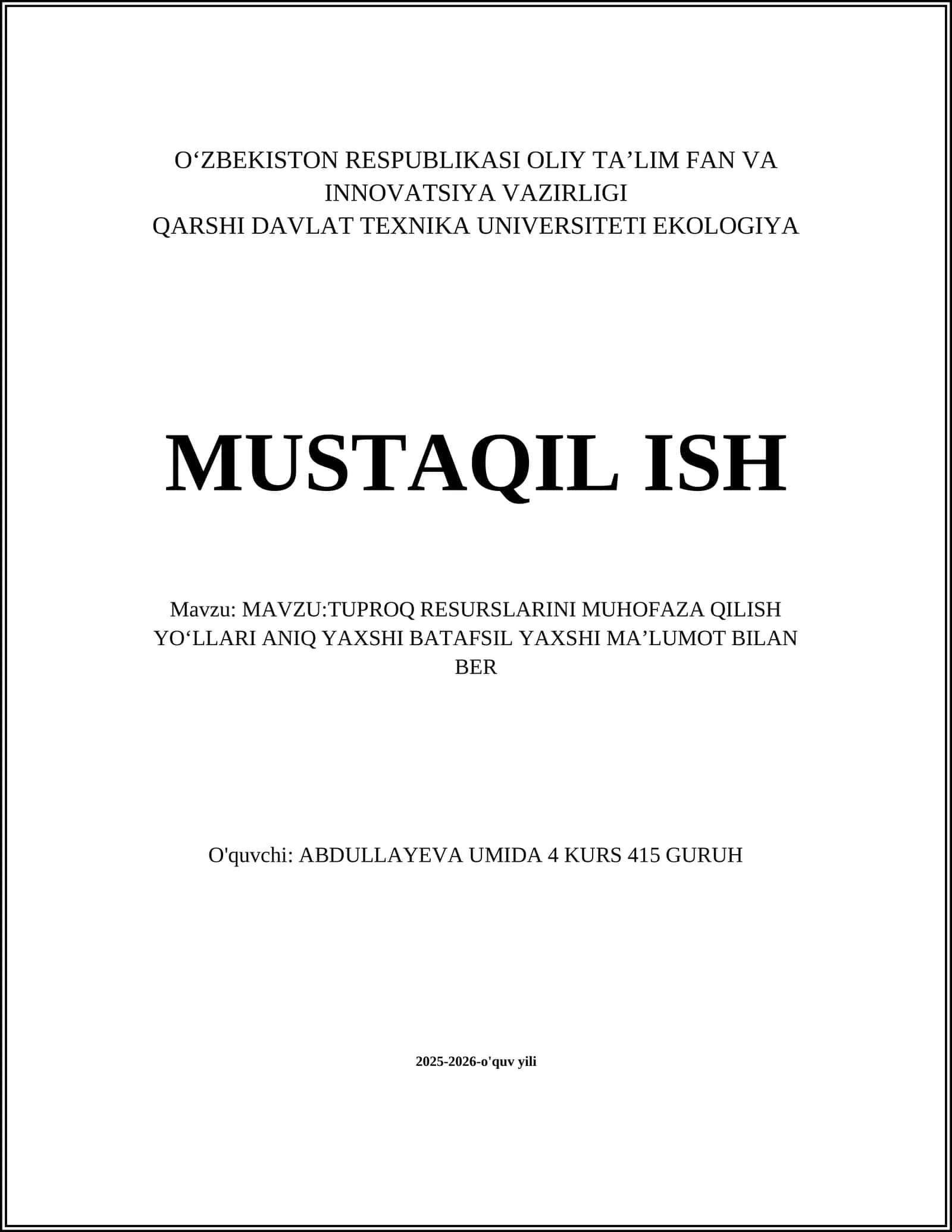TUPROQ RESURSLARINI MUHOFAZA QILISH YOʻLLARI ANIQ YAXSHI BATAFSIL YAXSHI MAʼLUMOT BILAN BER 1