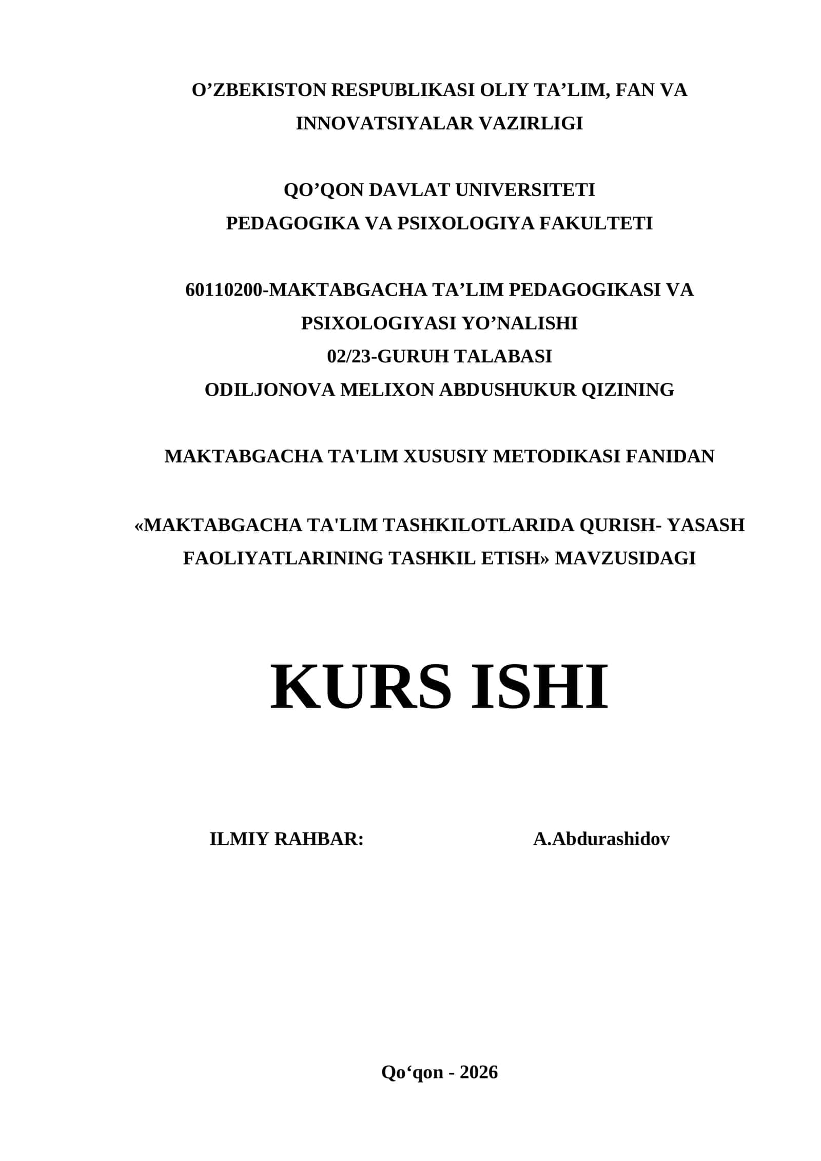 MAKTABGACHA TA'LIM XUSUSIY METODIKASI FANIDAN 1