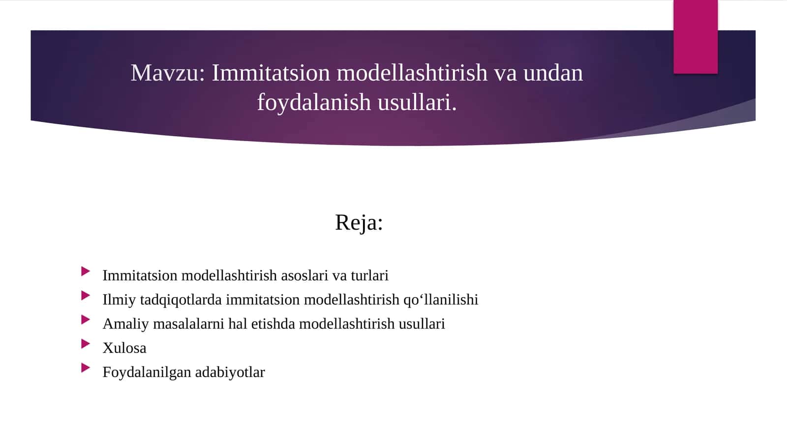 Immitatsion modellashtirish va undan foydalanish usullari 1