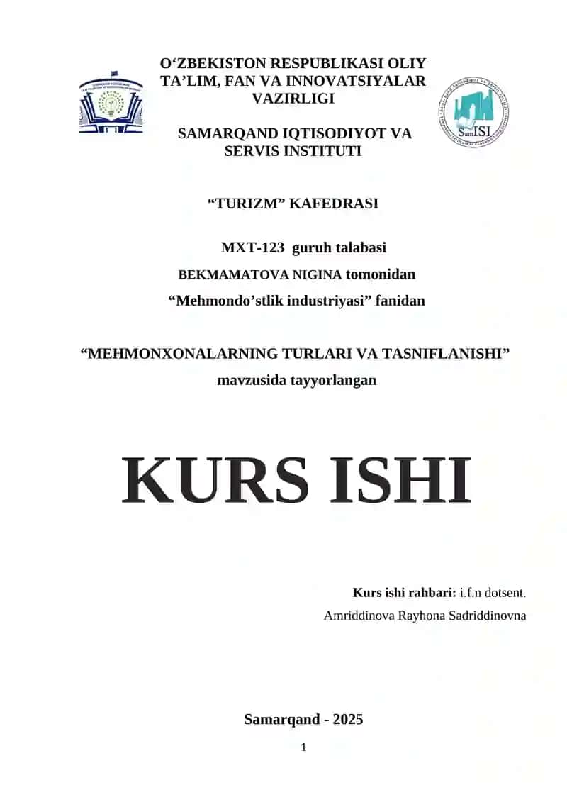 "MEHMONXONALARNING TURLARI VA TASNIFLANISHI"