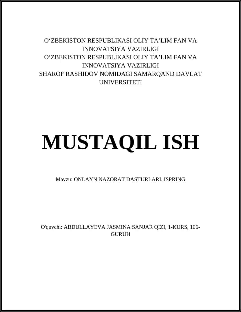 ONLAYN NAZORAT DASTURLARI. ISPRING 1