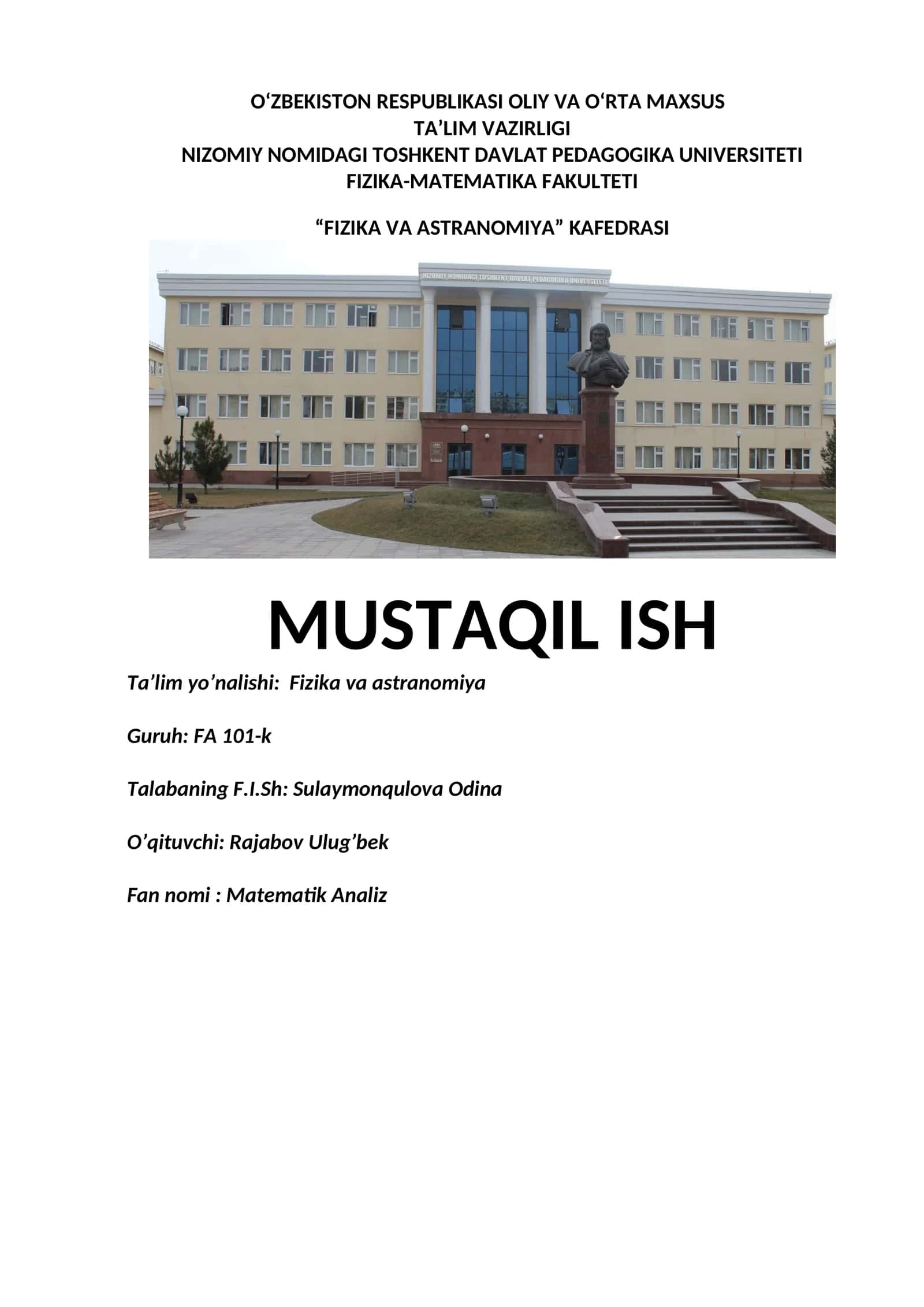 Matematik Analiz - Ko'p izlanadigan misollar 1