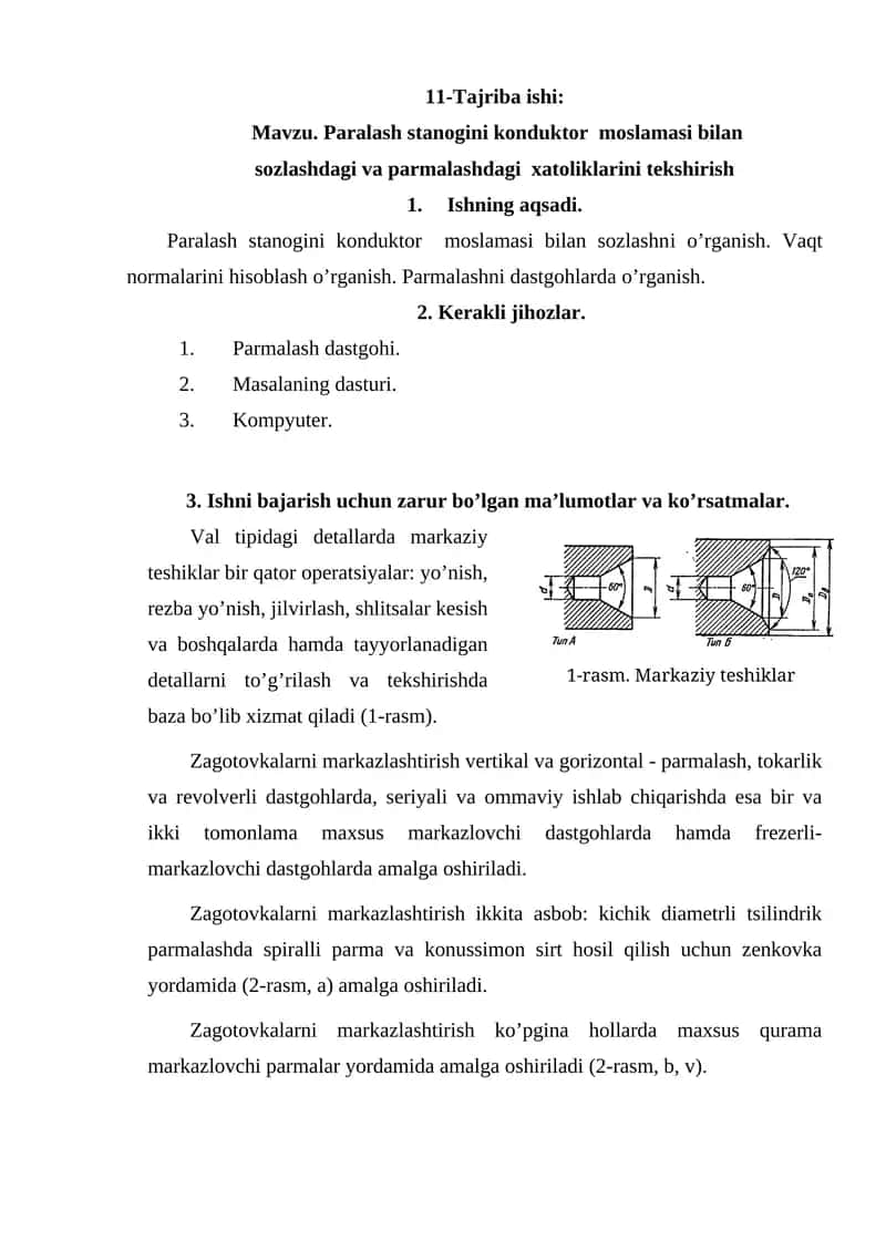 Paralash stanogini konduktor moslamasi bilan sozlashdagi va parmalashdagi xatoliklarini tekshirish 1