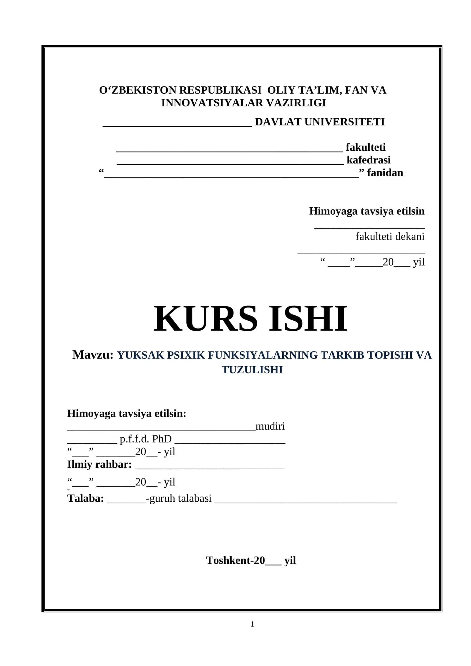 YUKSAK PSIXIK FUNKSIYALARNING TARKIB TOPISHI VA TUZULISHI 1