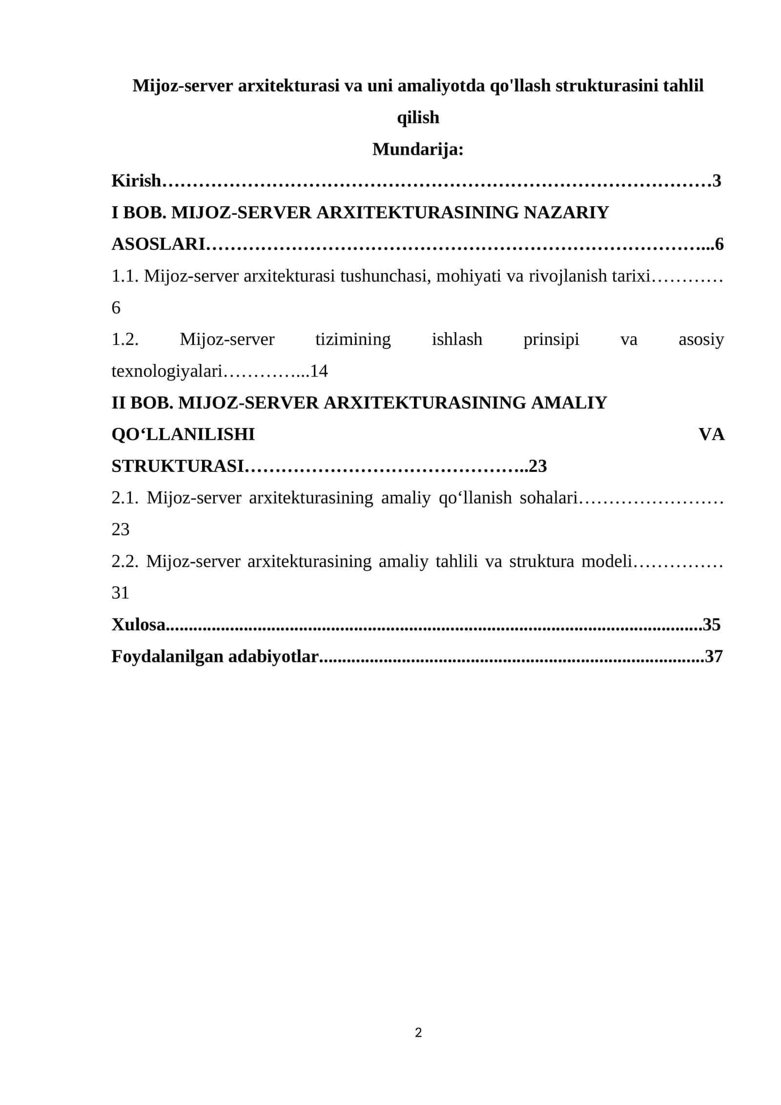 Mijoz-server arxitekturasi va uni amaliyotda qo'llash strukturasini tahlil qilish 1