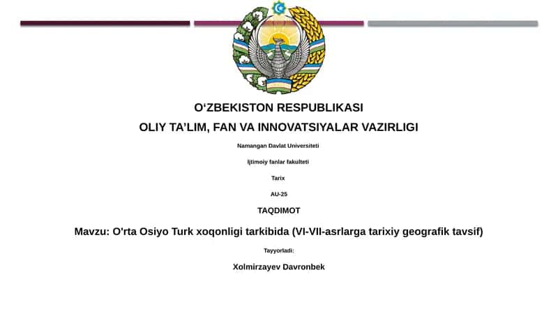 O'rta Osiyo Turk xoqonligi tarkibida (VI-VII-asrlarga tarixiy geografik tavsif) 1