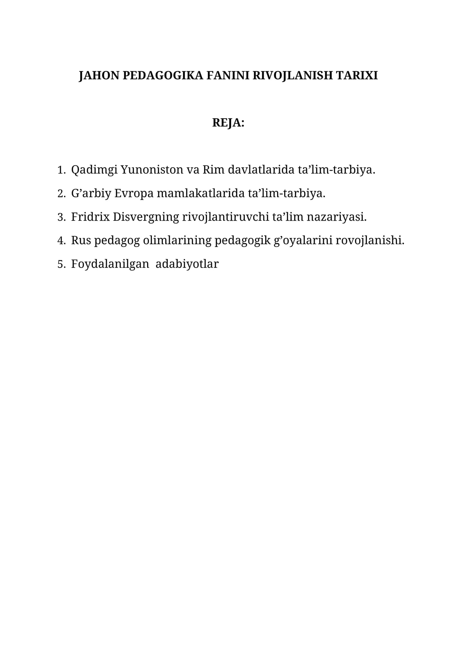 JAHON PEDAGOGIKA FANINI RIVOJLANISH TARIXI 1