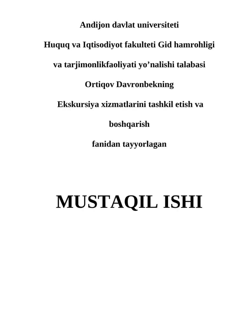 Ekskursiya xizmatlarini tashkil etish va boshqarish 1