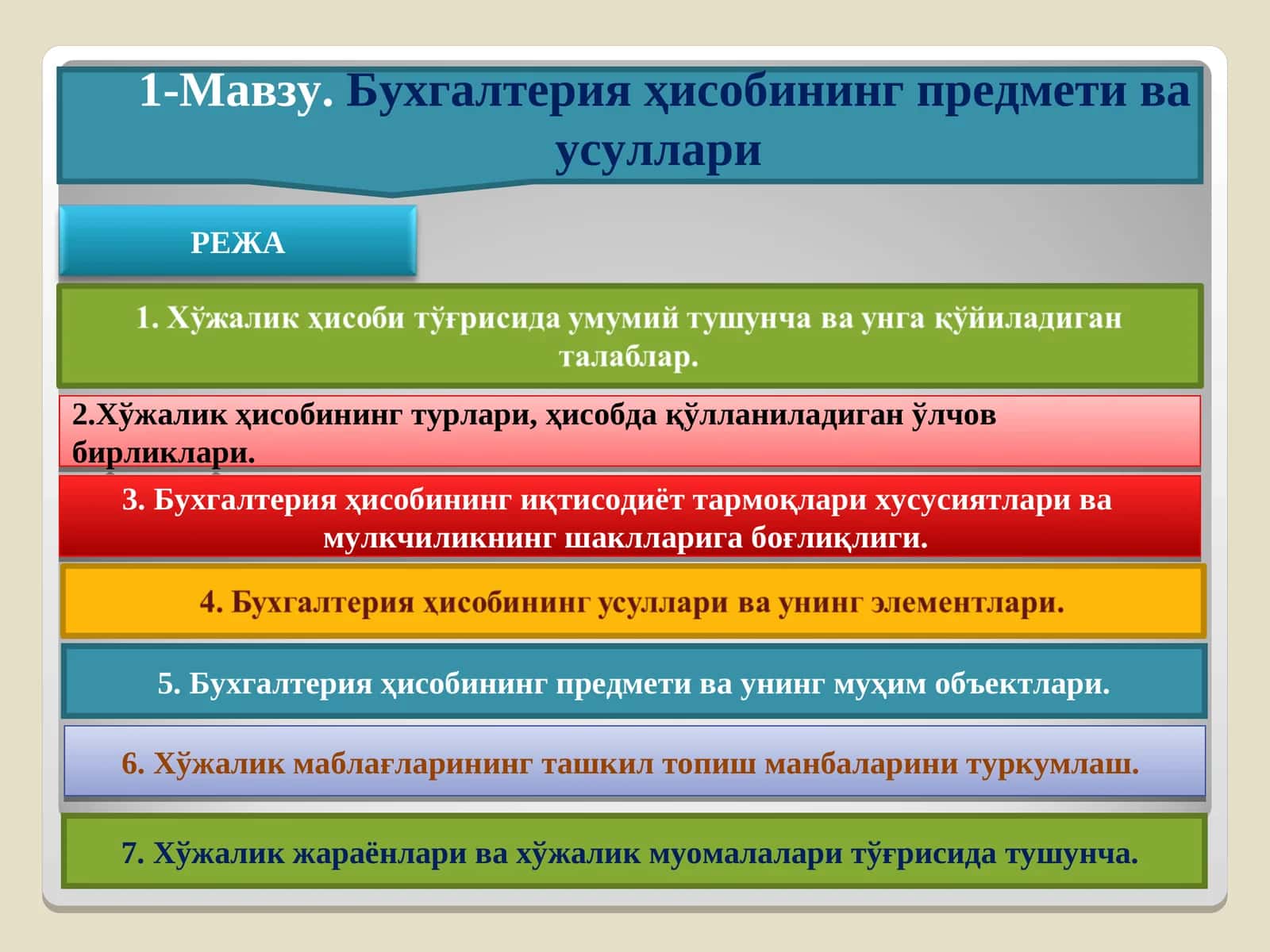 Бухгалтерия ҳисобининг предмети ва усуллари 1