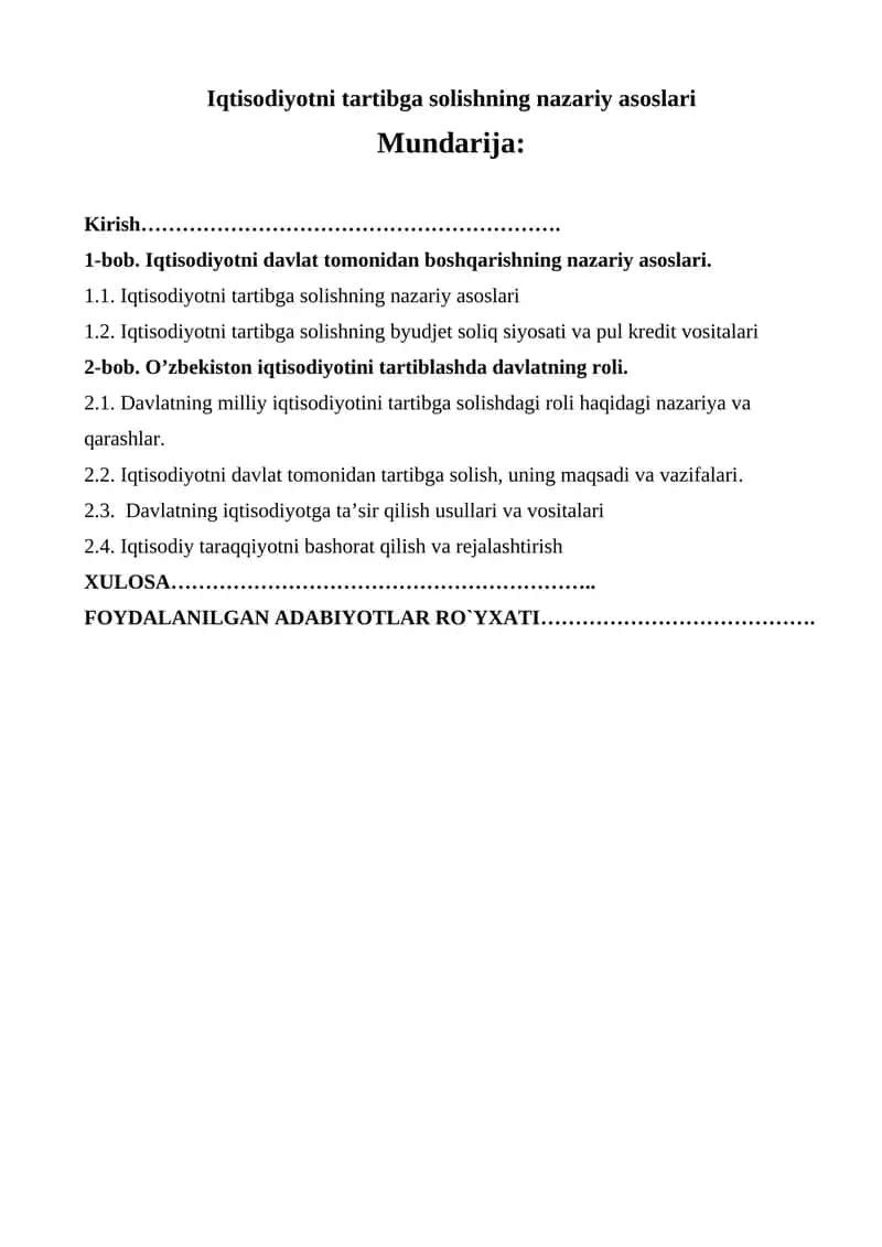 Iqtisodiyotni tartibga solishning nazariy asoslari 1