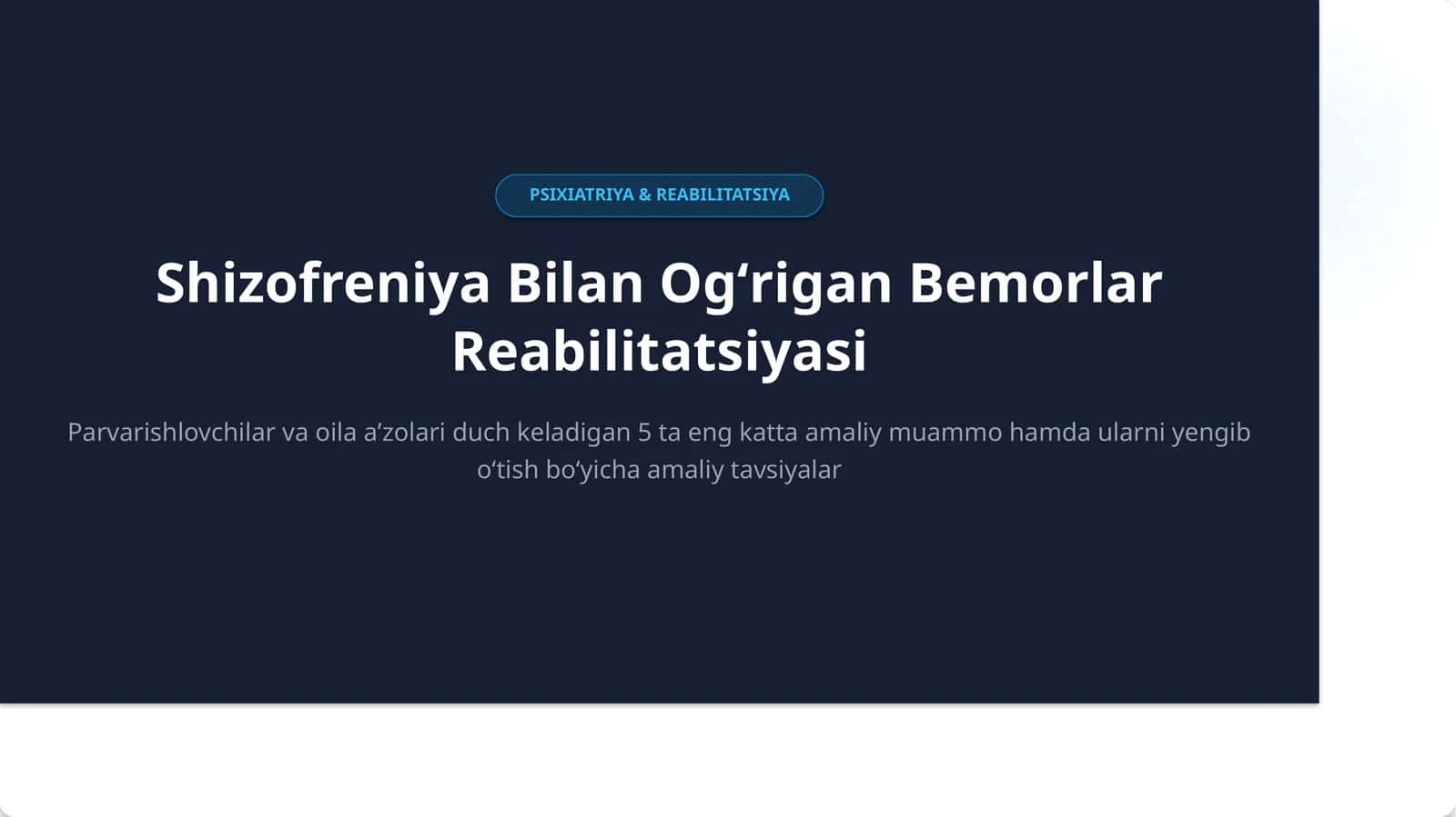 Shizofreniya Bilan Ogʻrigan Bemorlar Reabilitatsiyasi 1