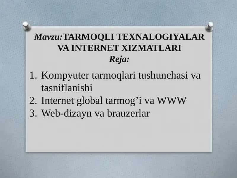 Kompyuter Tarmoqlari va Internet Xizmatlari 1