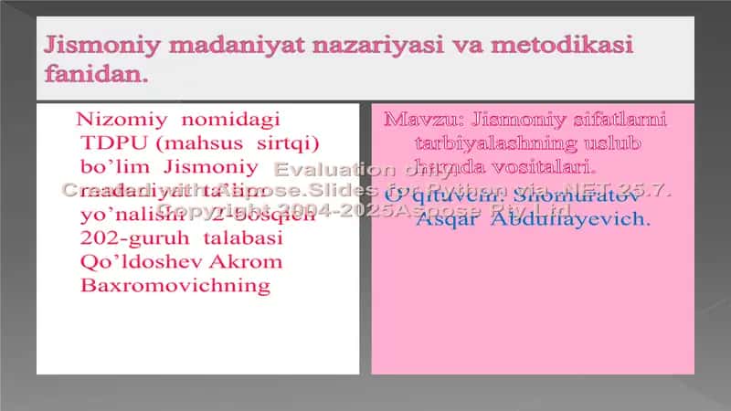 Jismoniy madaniyat nazariyasi va metodikasi 1