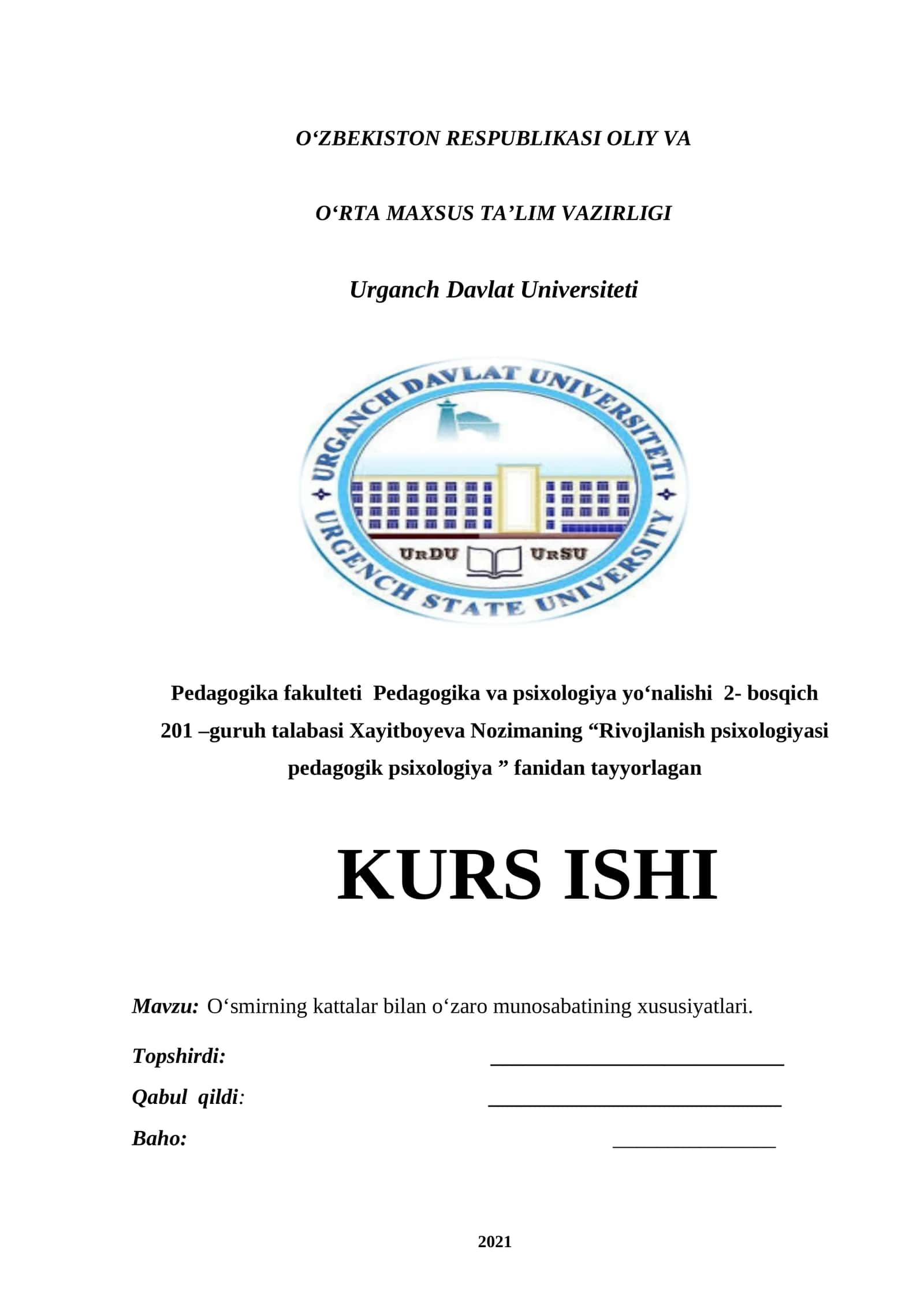O‘smirning kattalar bilan o‘zaro munosabatining xususiyatlari 1