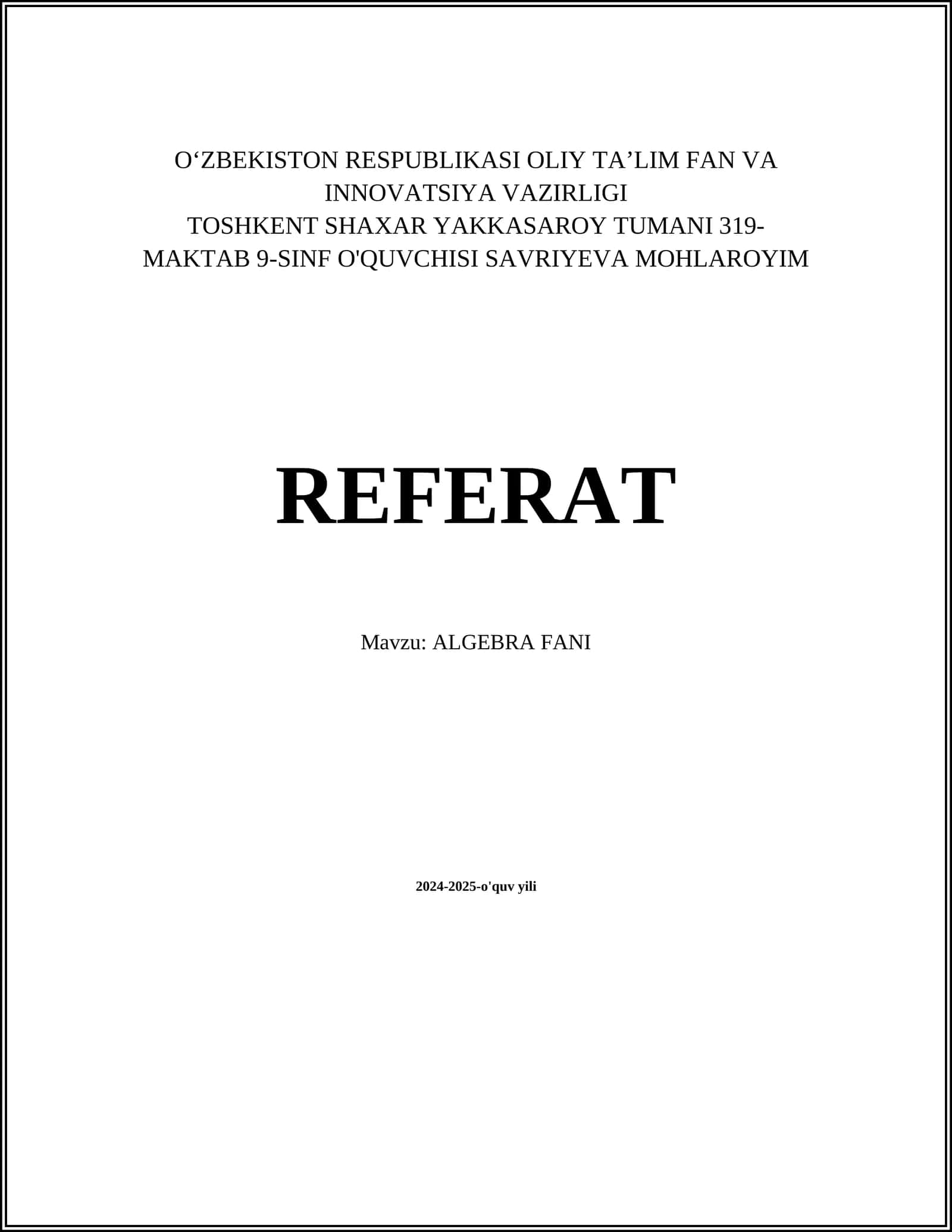 ALGEBRA FANI 1
