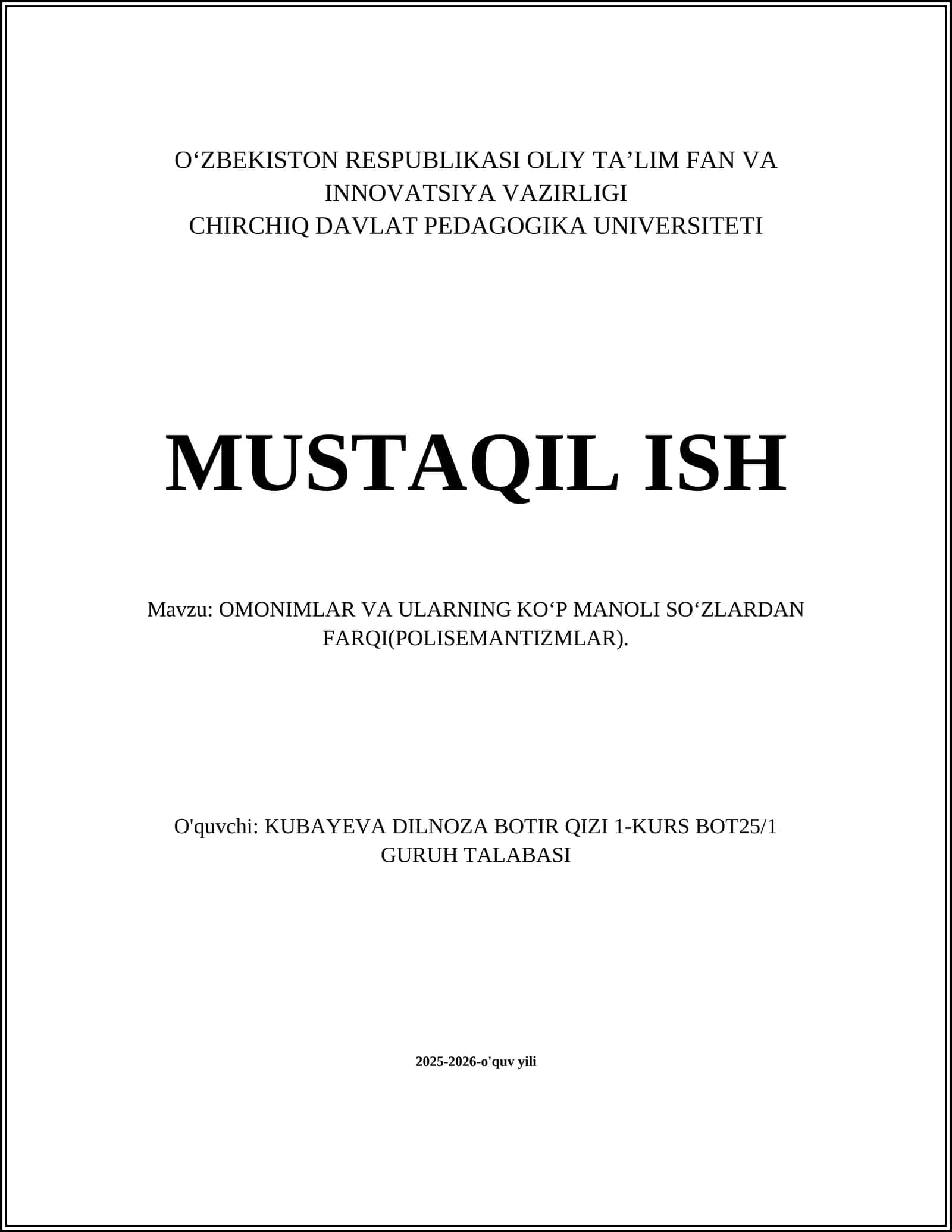 OMONIMLAR VA ULARNING KOʻP MANOLI SOʻZLARDAN FARQI(POLISEMANTIZMLAR) 1
