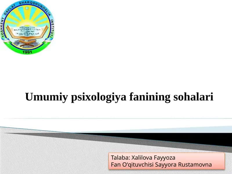 Umumiy psixologiya fanining sohalari 1