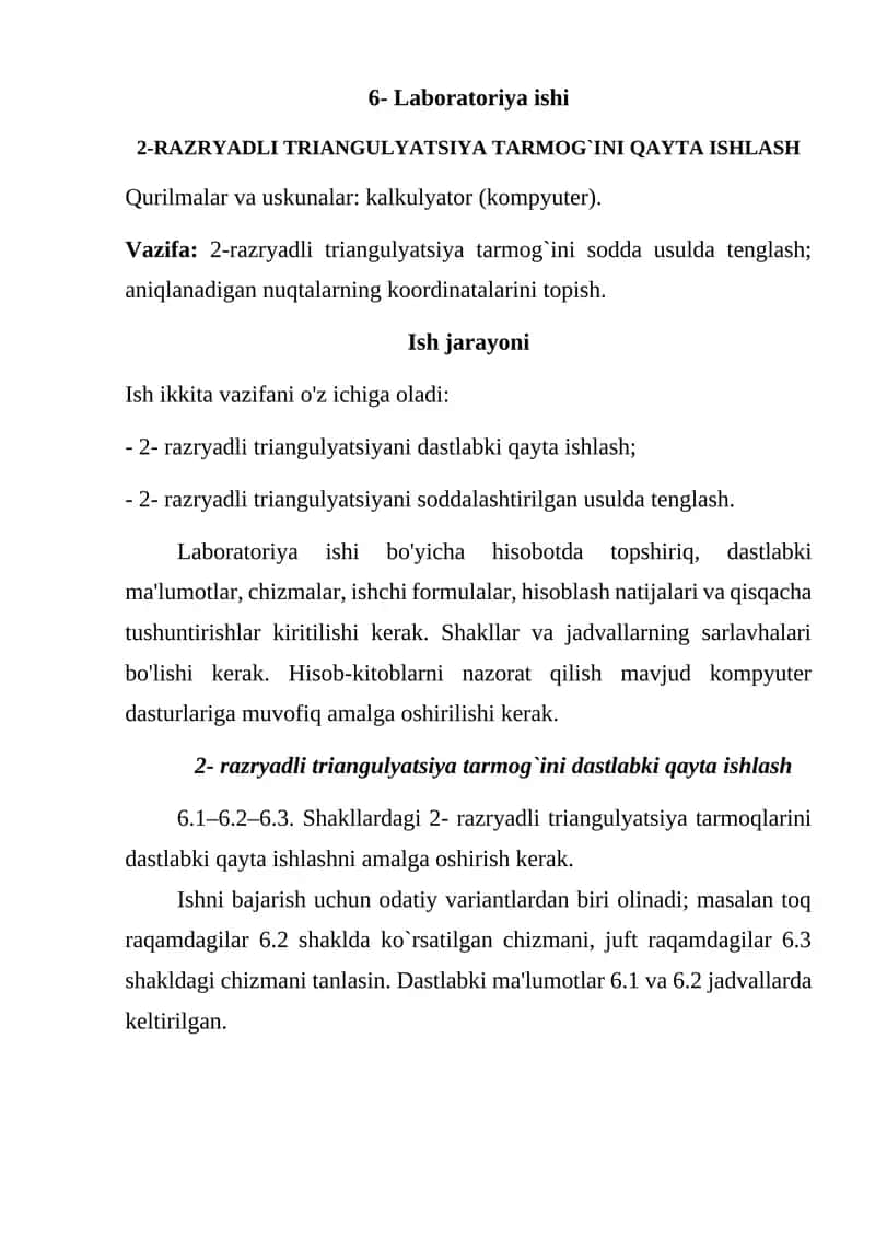 2-RAZRYADLI TRIANGULYATSIYA TARMOG`INI QAYTA ISHLASH 1