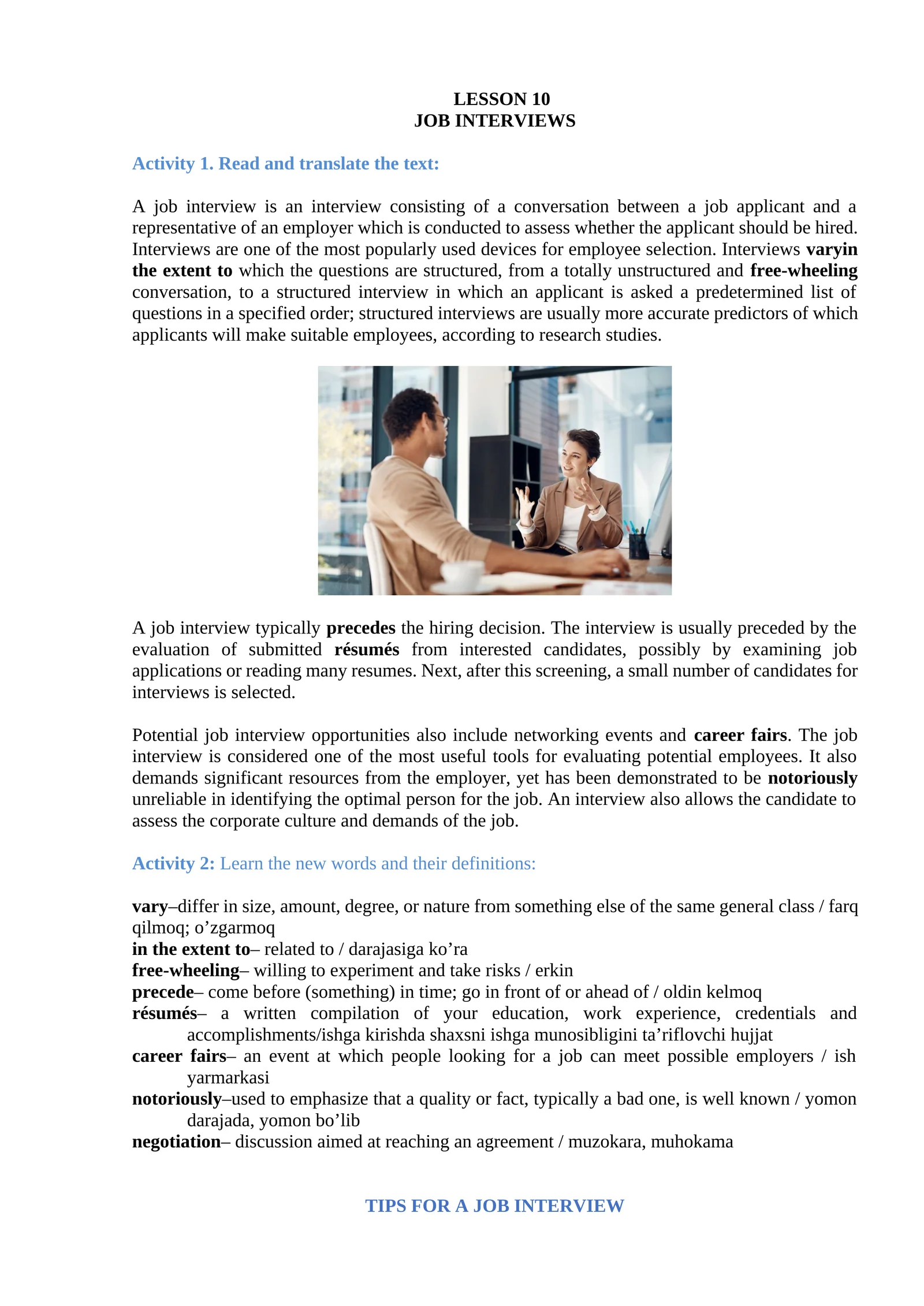 JOB INTERVIEWS 1