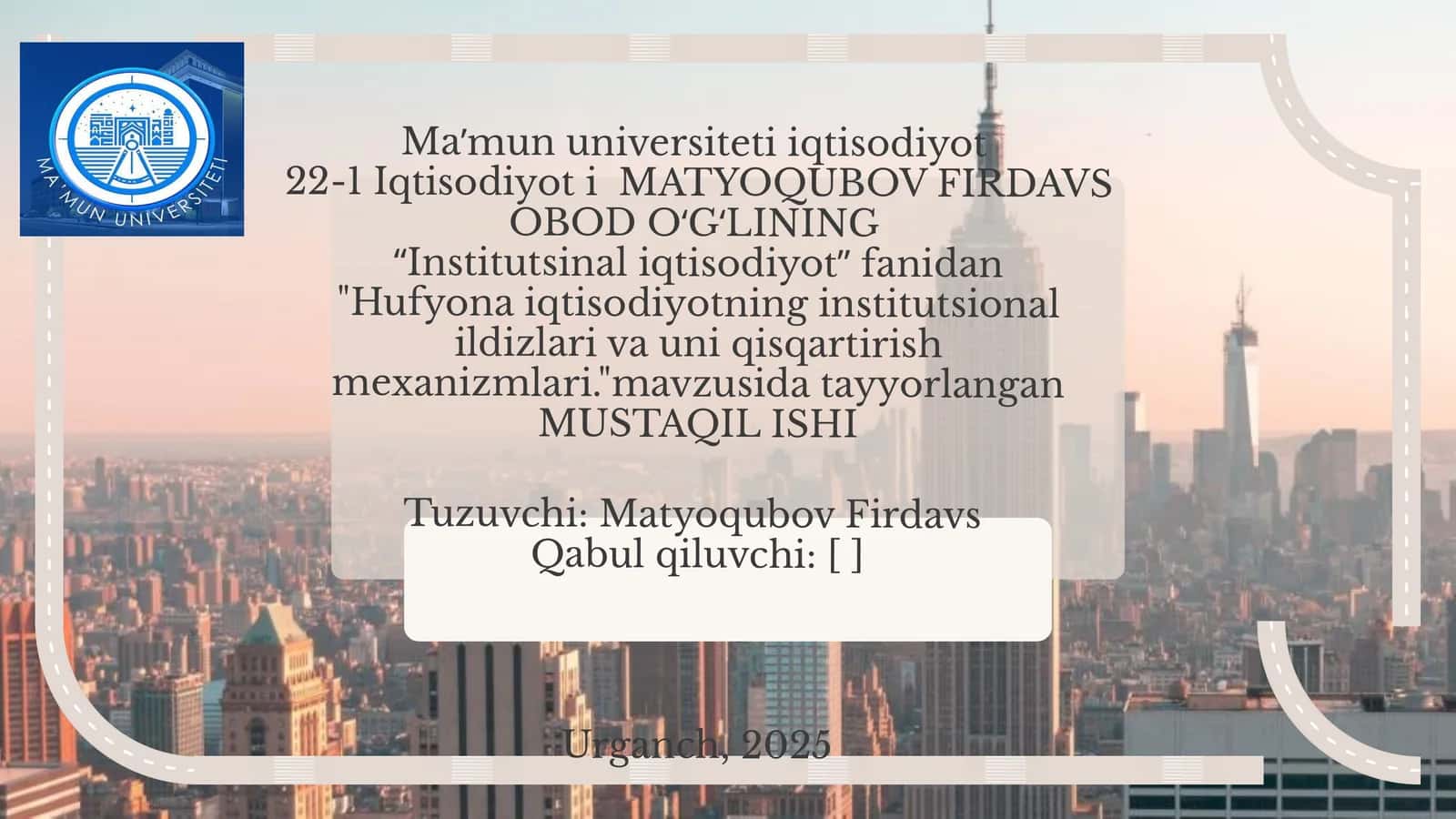 Hufyona iqtisodiyotning institutsional ildizlari va uni qisqartirish mexanizmlari 1