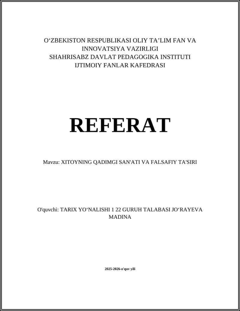 XITOYNING QADIMGI SAN'ATI VA FALSAFIY TA'SIRI 1