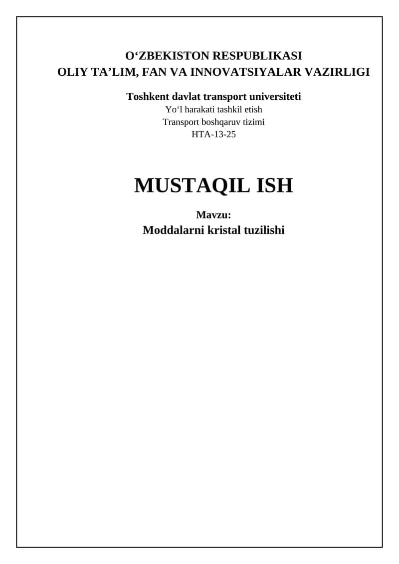 Moddalarni kristal tuzilishi 1