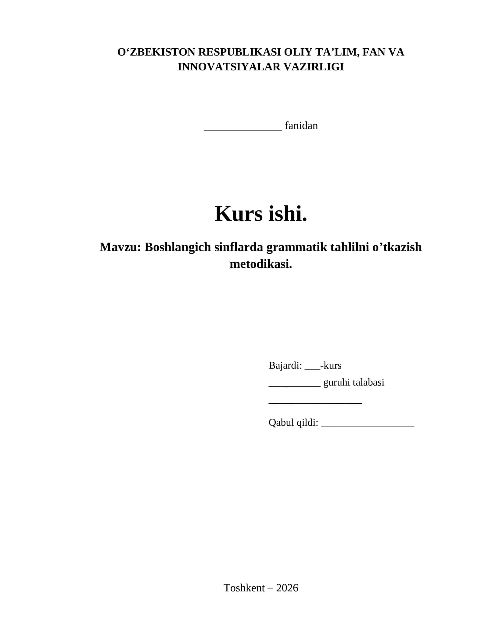Boshlangich sinflarda grammatik tahlilni oʼtkazish metodikasi. 1