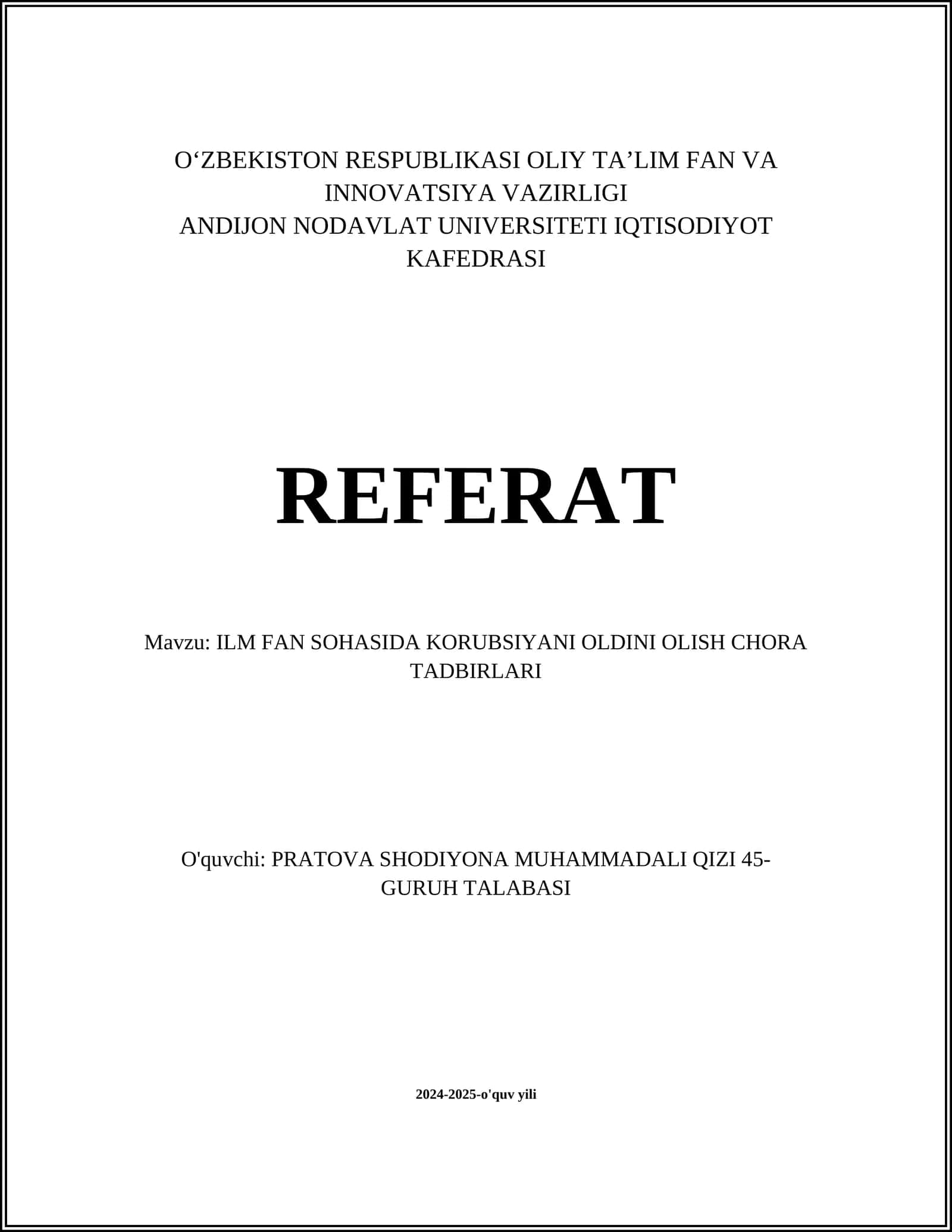 ILM FAN SOHASIDA KORUBSIYANI OLDINI OLISH CHORA TADBIRLARI 1