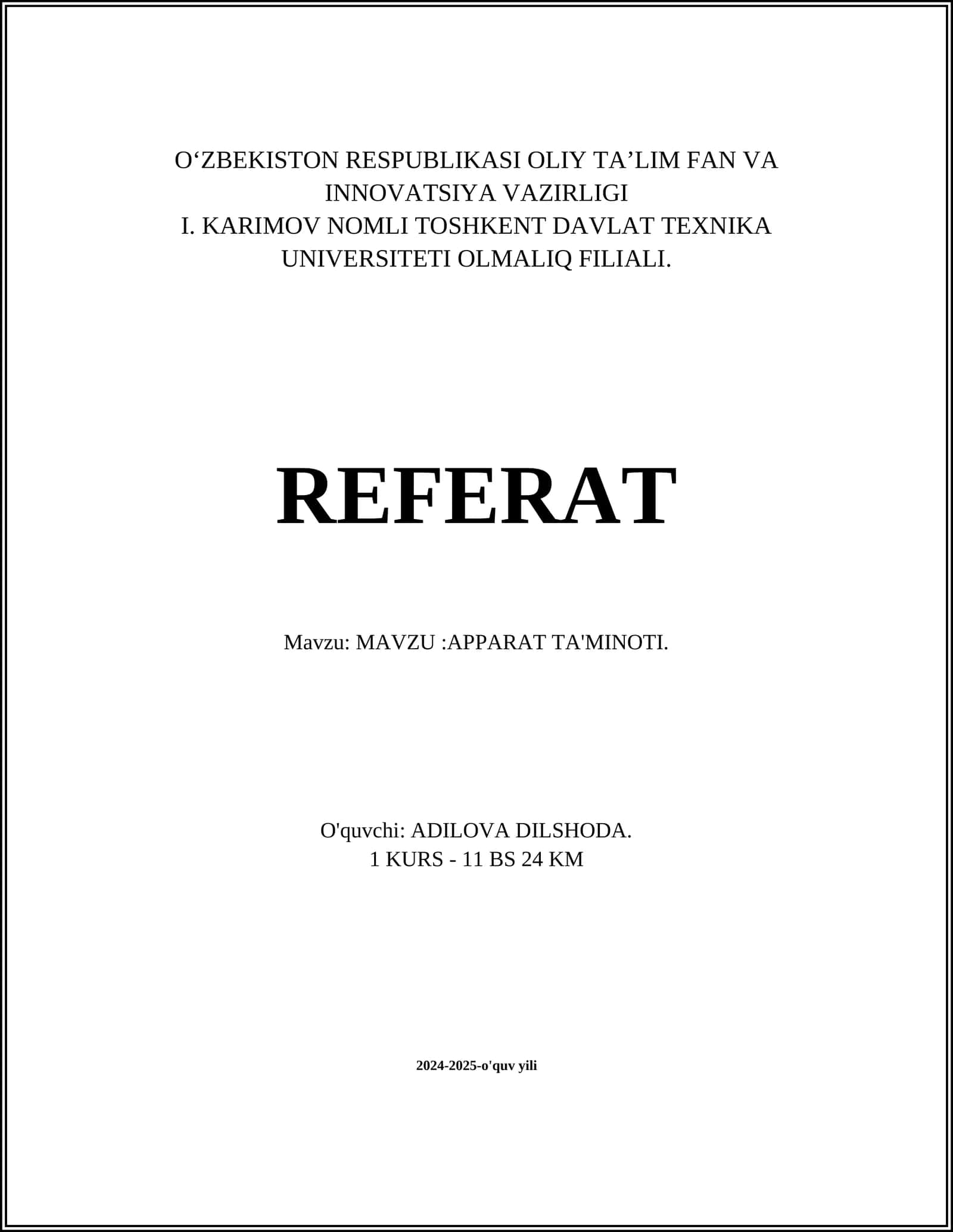 APPARAT TA'MINOTI 1