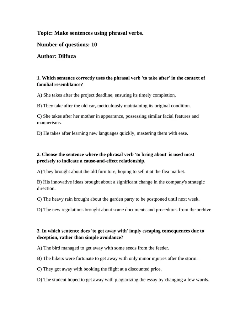 Make sentences using phrasal verbs 1