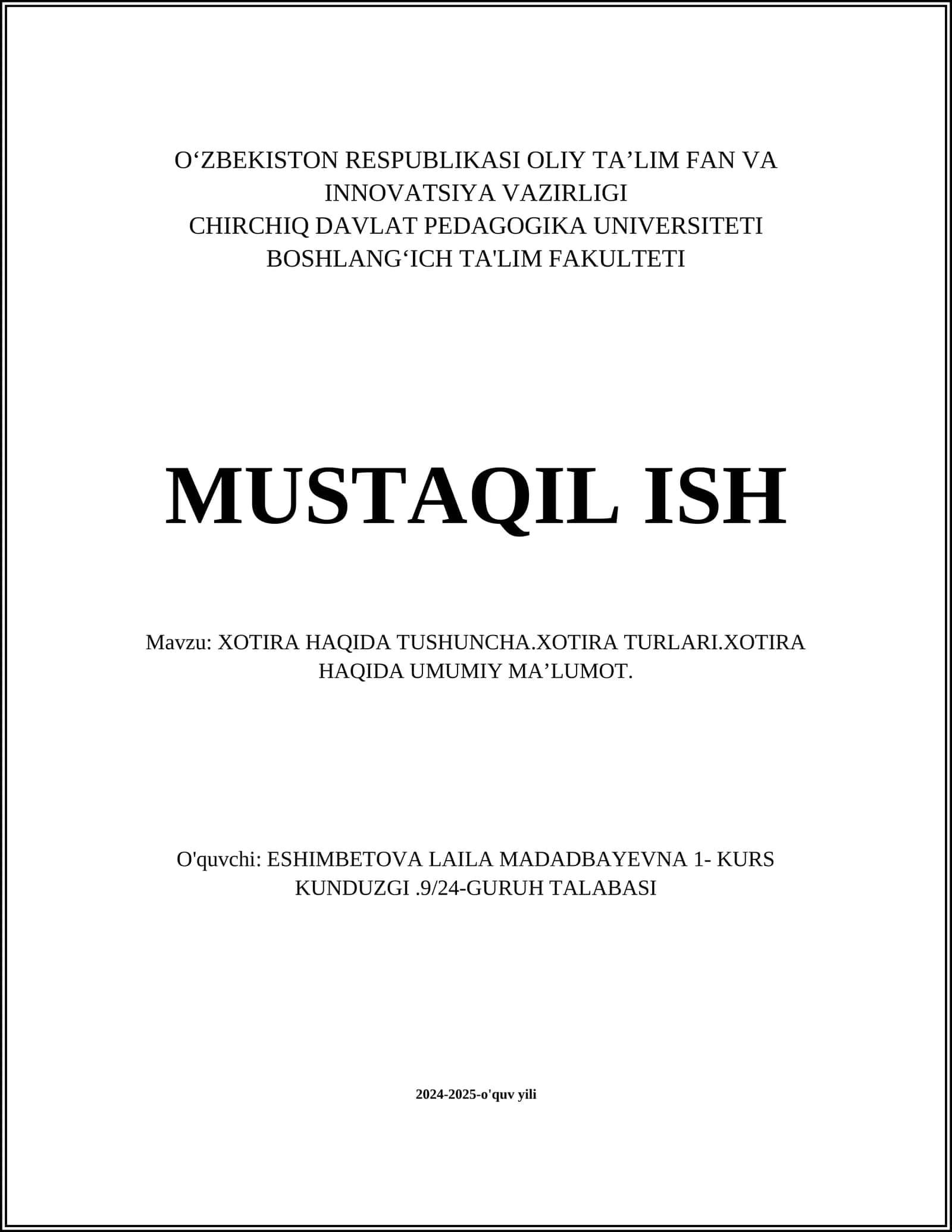 Xotira haqida tushuncha, xotira turlari va umumiy ma'lumot 1