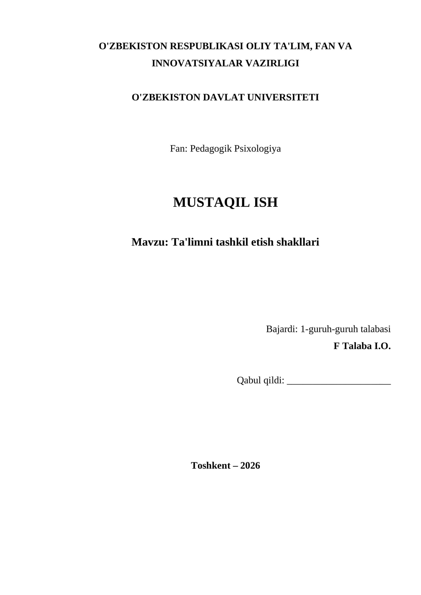 Ta'limni tashkil etish shakllari 1