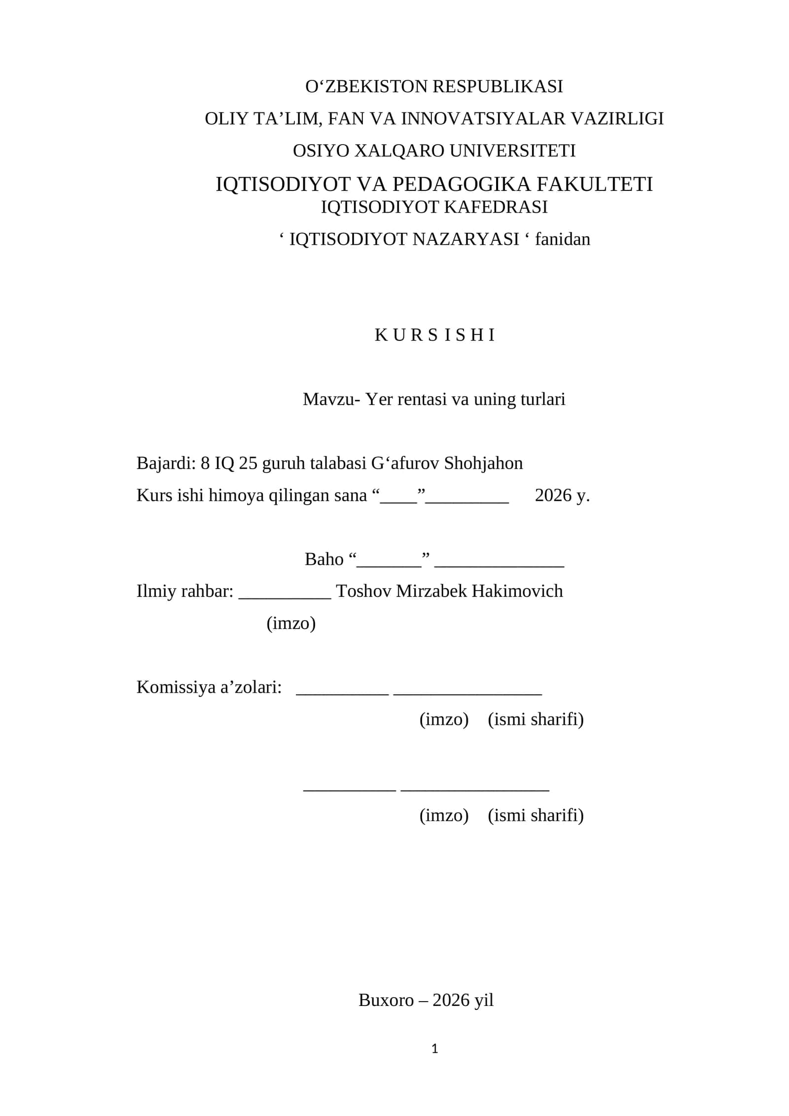 Yer rentasi va uning turlari 1