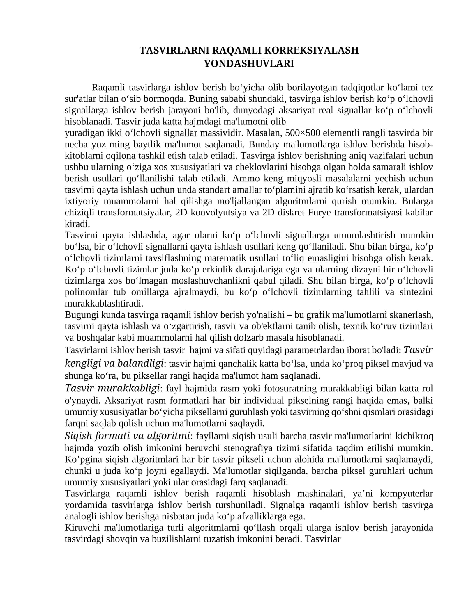 TASVIRLARNI RAQAMLI KORREKSIYALASH YONDASHUVLARI 1