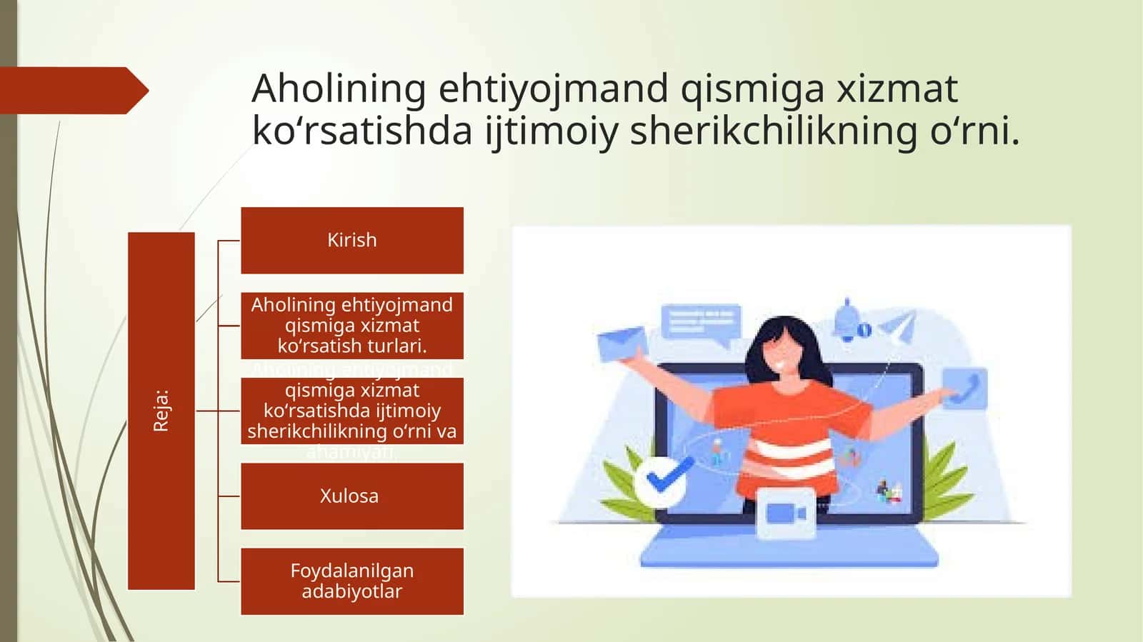 Aholining ehtiyojmand qismiga xizmat koʻrsatishda ijtimoiy sherikchilikning oʻrni. 1