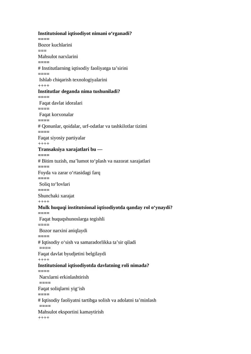 Intutsional iqtisodiyot yakuniy test savollari javoblari bilan 1