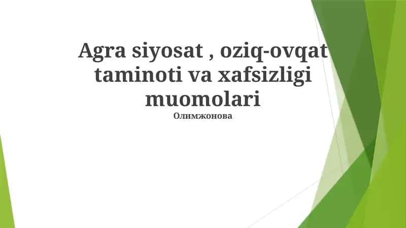 Barqaror Qishloq Xo'jaligi Amaliyotlari 1