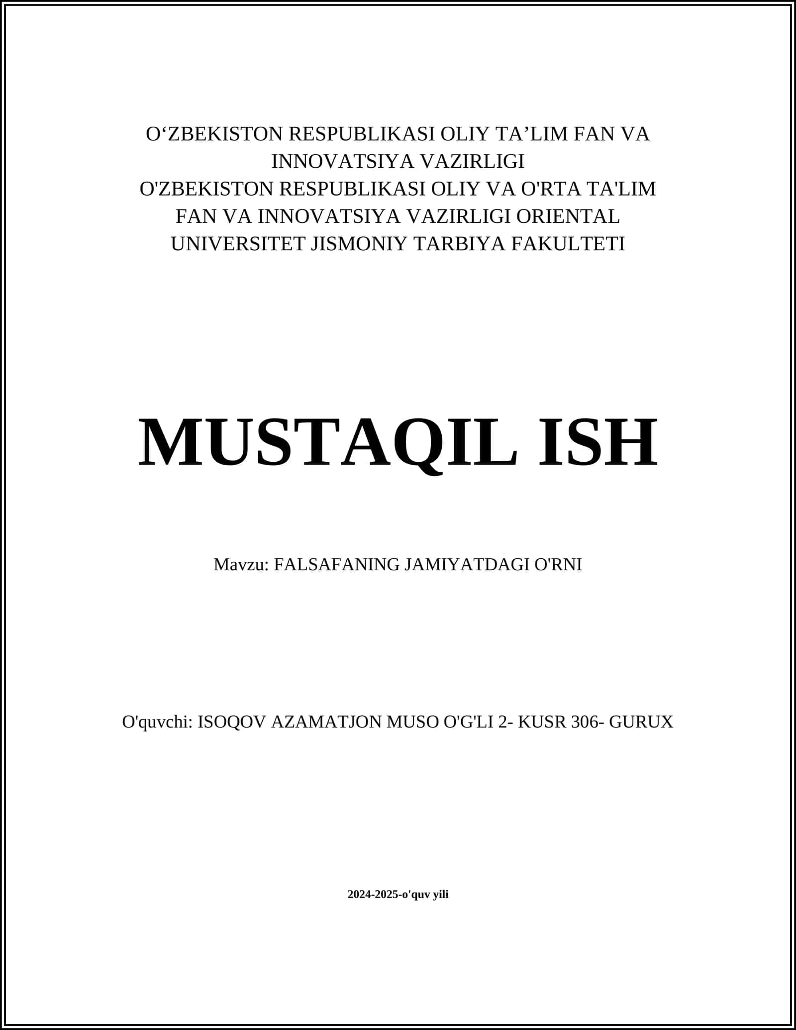 FALSAFANING JAMIYATDAGI O'RNI 1