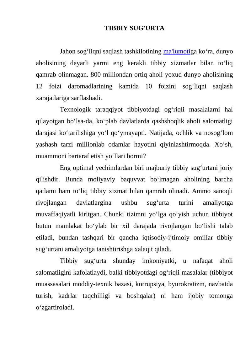 Tibbiy Sug'urta 1